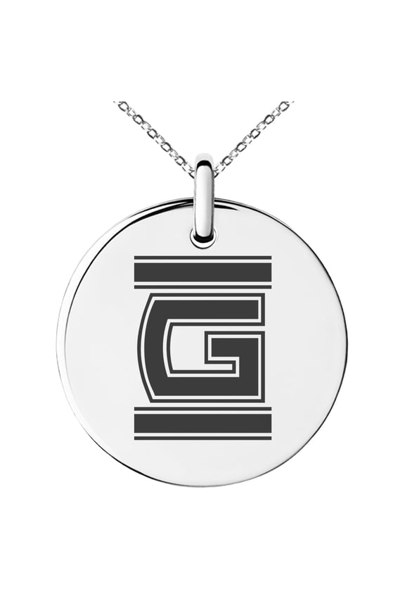 Stainless Steel Letter G Initial Empire Monogram Engraved Small Medallion Circle Charm Pendant Necklace