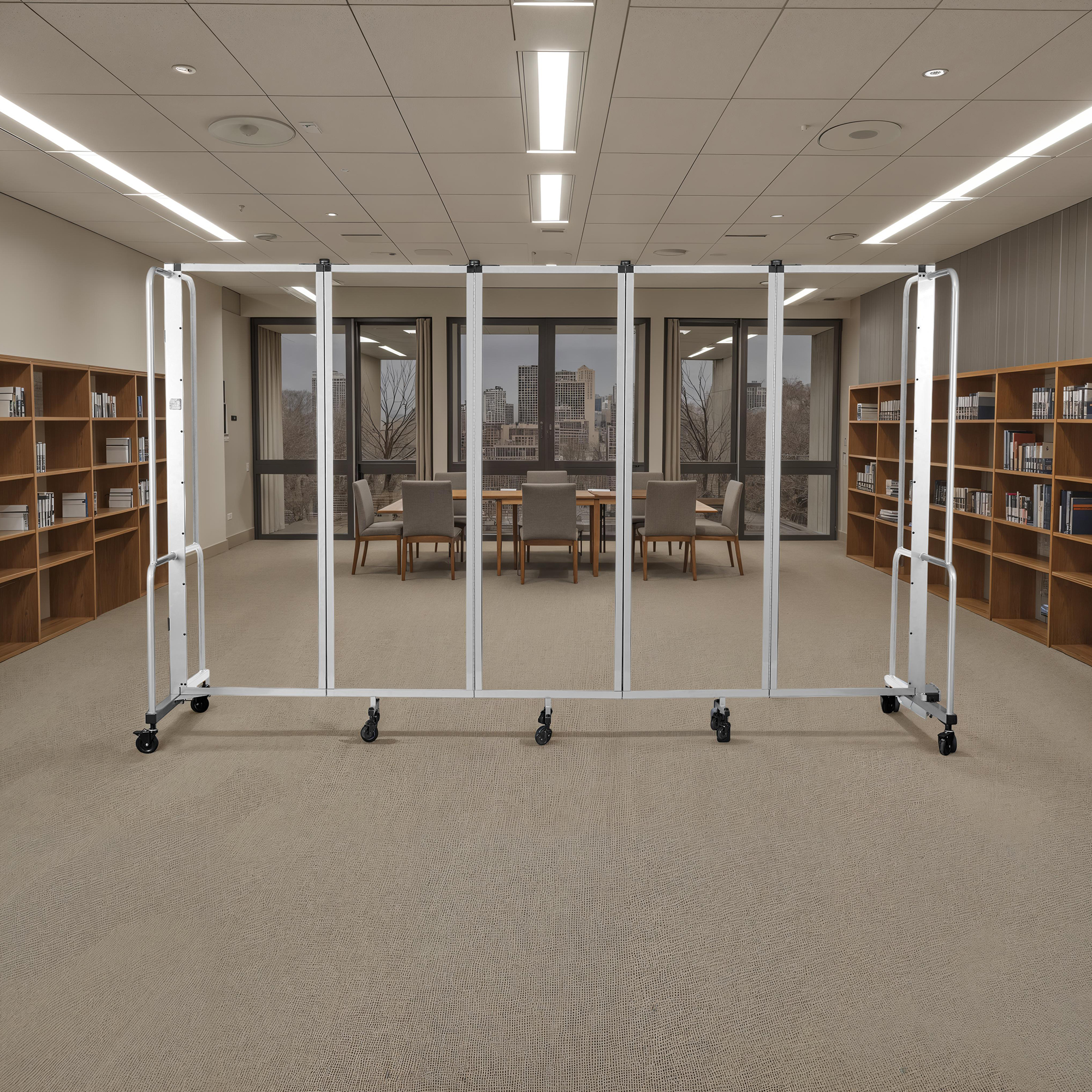Hampden Furnishings Otis Collection Portable Room Divider, 5 Transparent Panels, Grey Frame