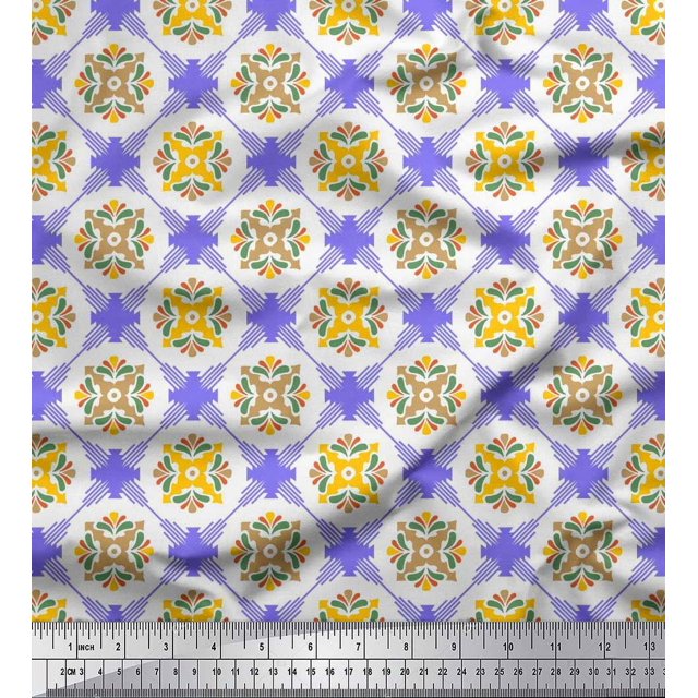 Soimoi Poly Georgette Fabric Geometric & Flower Artistic Print Sewing Fabric Yard 52 Inch Wide