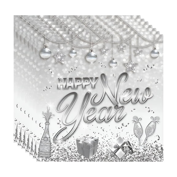 CCOCC Disposable Paper Tableware Set for New Year Party – Festive Theme with Gift Box and Champagne Motifs – 16-Piece Plates and Cups, Sturdy Paper Construction, Easy Cleanup