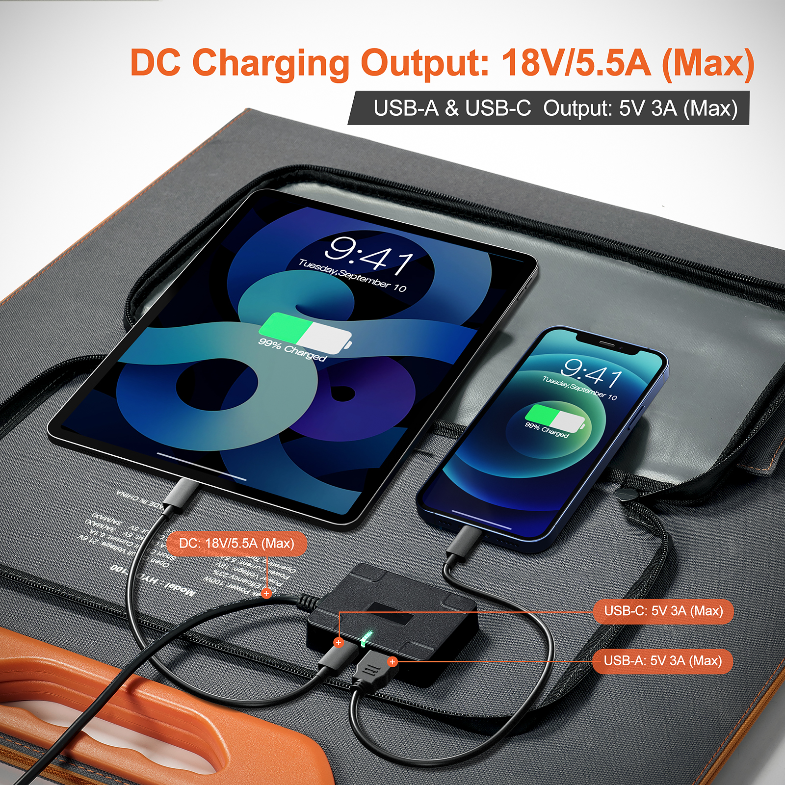 SOLUPUP 100 Watt Portable Solar Panel for Power Station, Monocrystalline Foldable Panel Solar with 5V USB 18V DC Output, Perfect for Camping Hiking Off-Grid Living（Orange)
