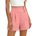 thumbnail image 6 of Bloomae Casual Shorts for Women Dressy Wide Leg Short Pants Summer Button Elastic High Waist Pleated Shorts Loose Lounge Work Business Bottoms with Pockets, 6 of 9
