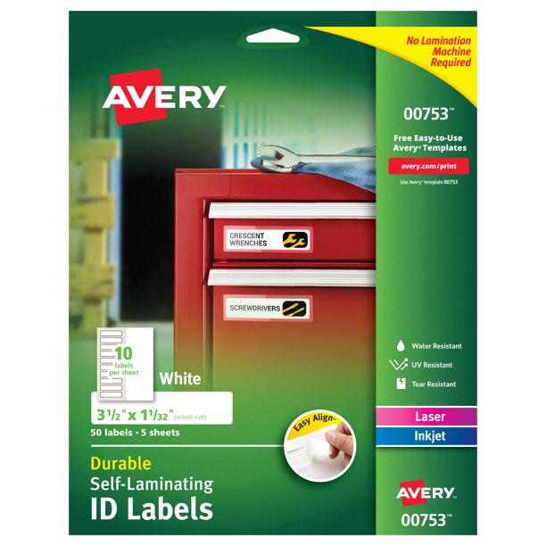 Avery Easy Align SelfLaminating ID Labels, 31/2" x 11/32", Pack of