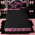 thumbnail image 4 of Erosebridal Fuchsia Leopard Bow Zipper Twin Comforter Sets with Fitted Sheet and 2 Pillowcases for Teens, Rose Pink Fashion Ribbon Zipper Bedding Set, Black Reversible, 4pcs, 4 of 7