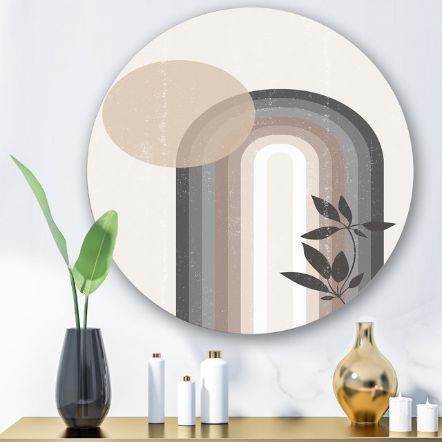 Designart - Abstract Rainbow Sun and Moon In Earth Tones III - Modern Metal Circle Wall Art