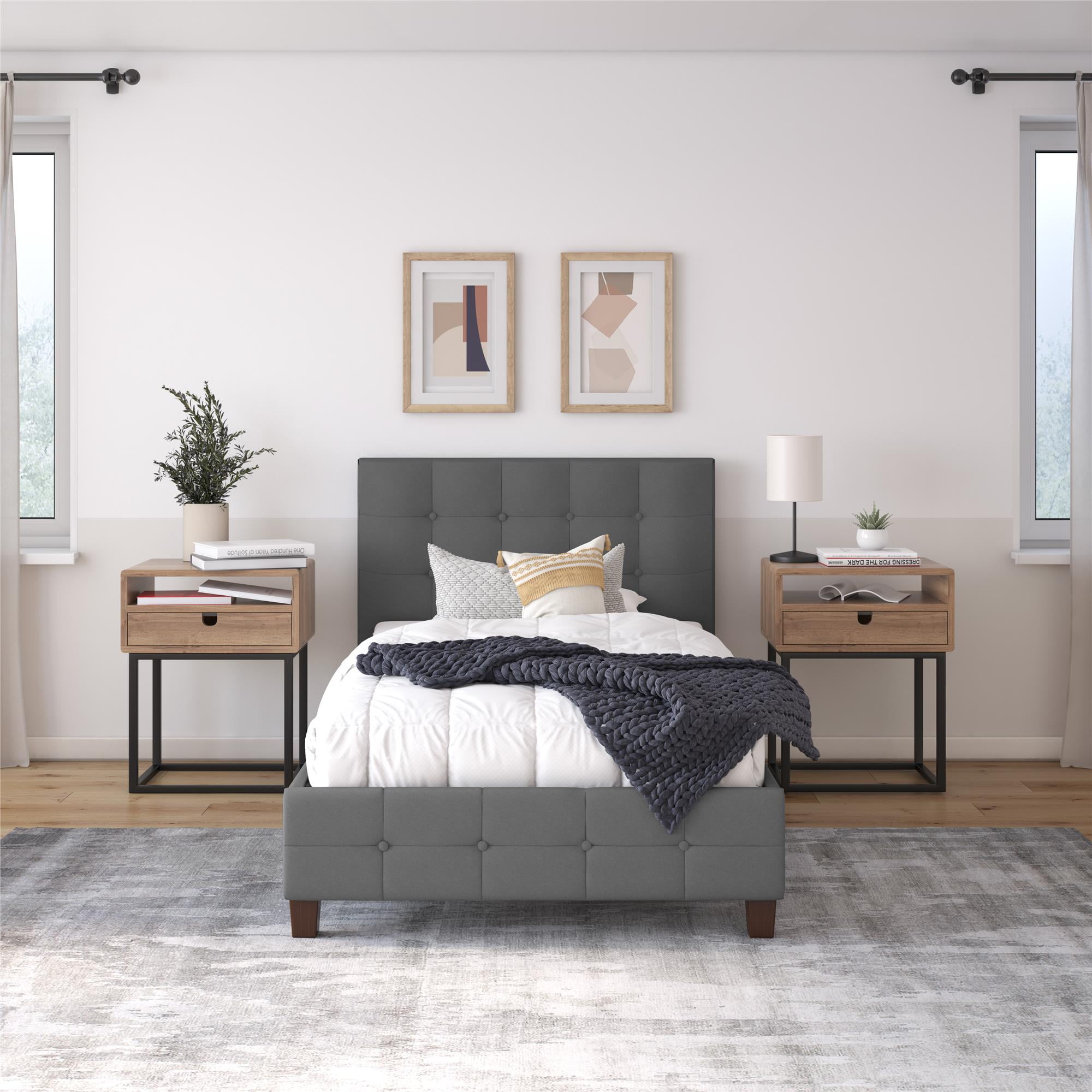 DHP Rose Tufted Upholstered Platform Bed Frame, Twin, Gray Linen