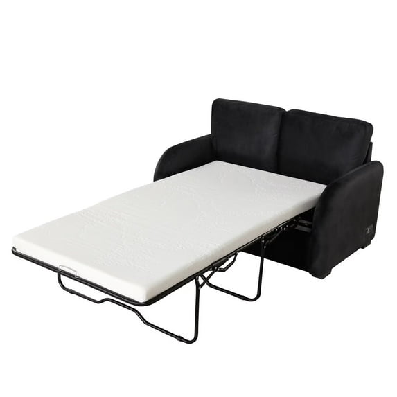 Accent Sofa Bed, 2-seat Sofa Convertible to Twin Bed with Mattress, Modern Sofa Sleeper with Armrest and Backrest, Living Room Loveseat with USB Charging Port and 3-pin Plug, Black