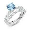 thumbnail image 2 of Gem Stone King 925 Sterling Silver Swiss Blue Topaz and White Topaz Wedding Engagement Ring Band Bridal Set for Women (3.01 Cttw, Gemstone November Birthstone, Round 7MM, Size 7), 2 of 4