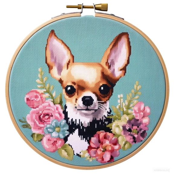 Chihuahua DIY Stamped Cross Stitch Kits for Beginners Easy with Hoop 11CT Needlepoint Embroidery Counted Cross Stitch Kits Art Craft Wall Decor and Gift 35x35cm(4)