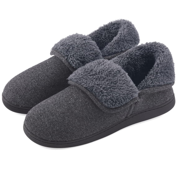 VANSARTO Mens Knit Bootie Slippers Comfy Casual Memory Foam Boot Slipper Indoor Outdoor House Shoes,Black, Size 9