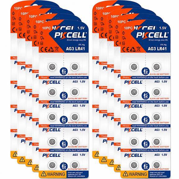 PKCELL 100 Pack LR41 AG3 Button Battery Alkaline 1.5V for Digital Thermometer