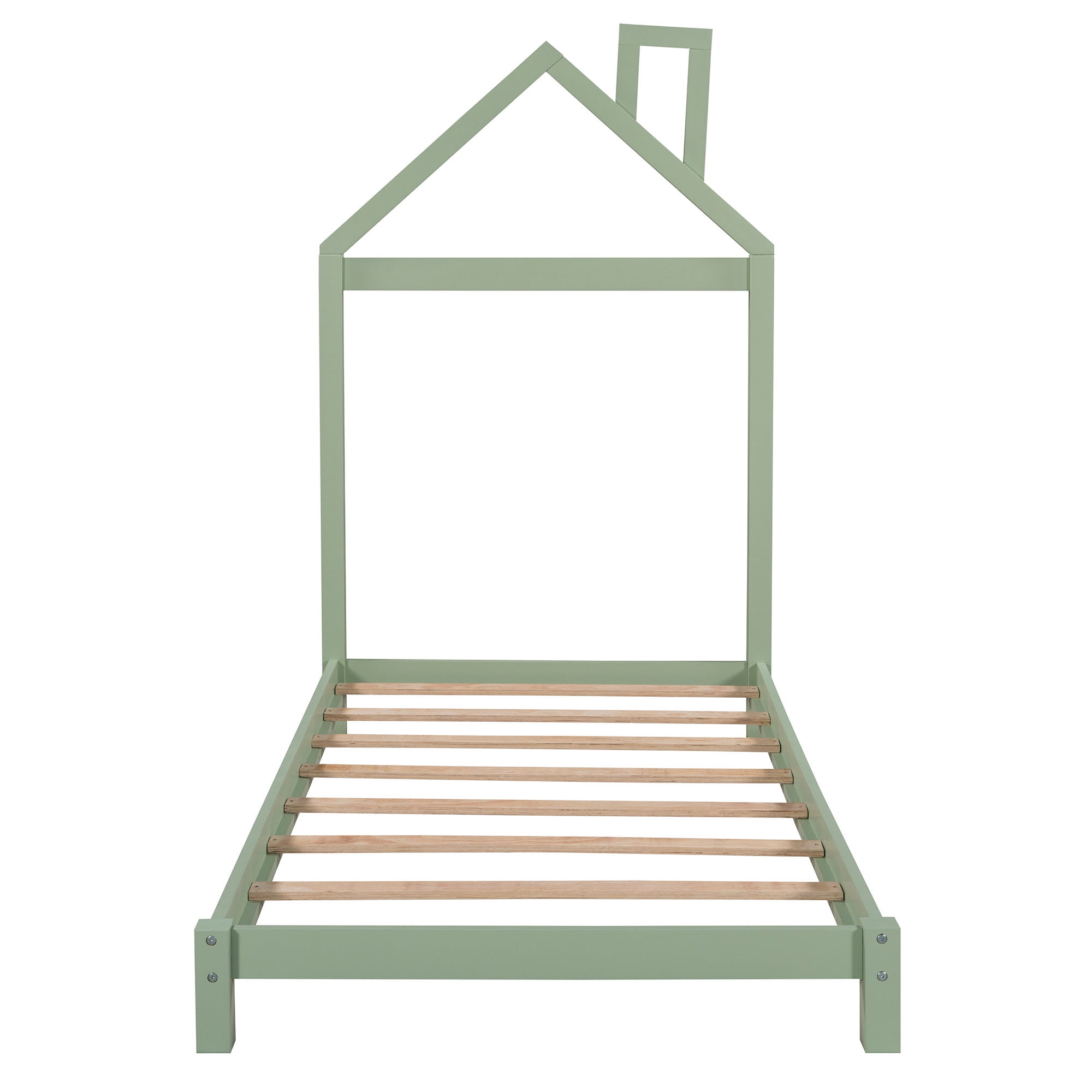 Aukfa Twin House Bed for Kids, Wood Platform Bed - Green