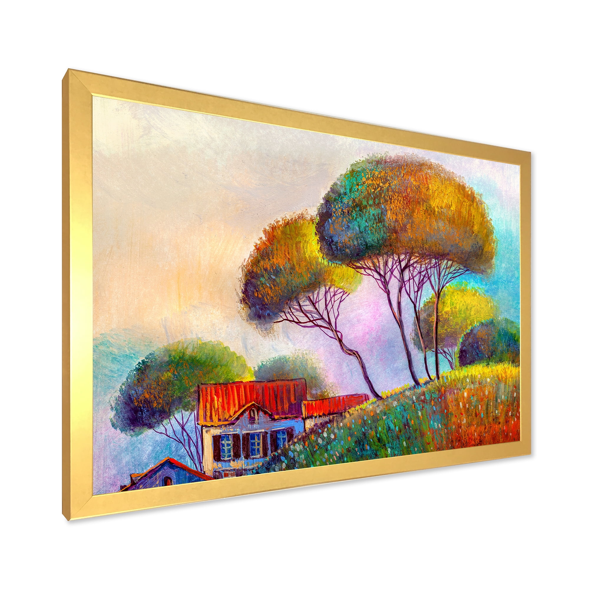 Designart 'Beautiful Village House On A Hot Summer Day' Modern Framed Art Print
