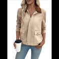thumbnail image 2 of Chaquetas Ligeras para Mujer, con Solapa y Cremallera , Abrigos Casuales de Larga con Bolsillos. Caqui L, 2 of 10