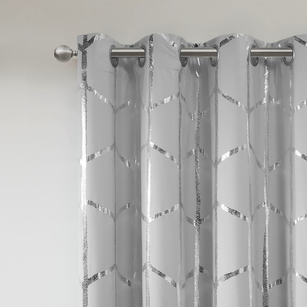Blackout Metallic Print Grommet Top Curtain Panel (Only 1 Pc Panel)