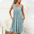 thumbnail image 4 of Fnooota Nightgowns for Women, Crewneck Sleeveless Pleated Printed Womens Sleepshirts Light Blue Size S, 4 of 7