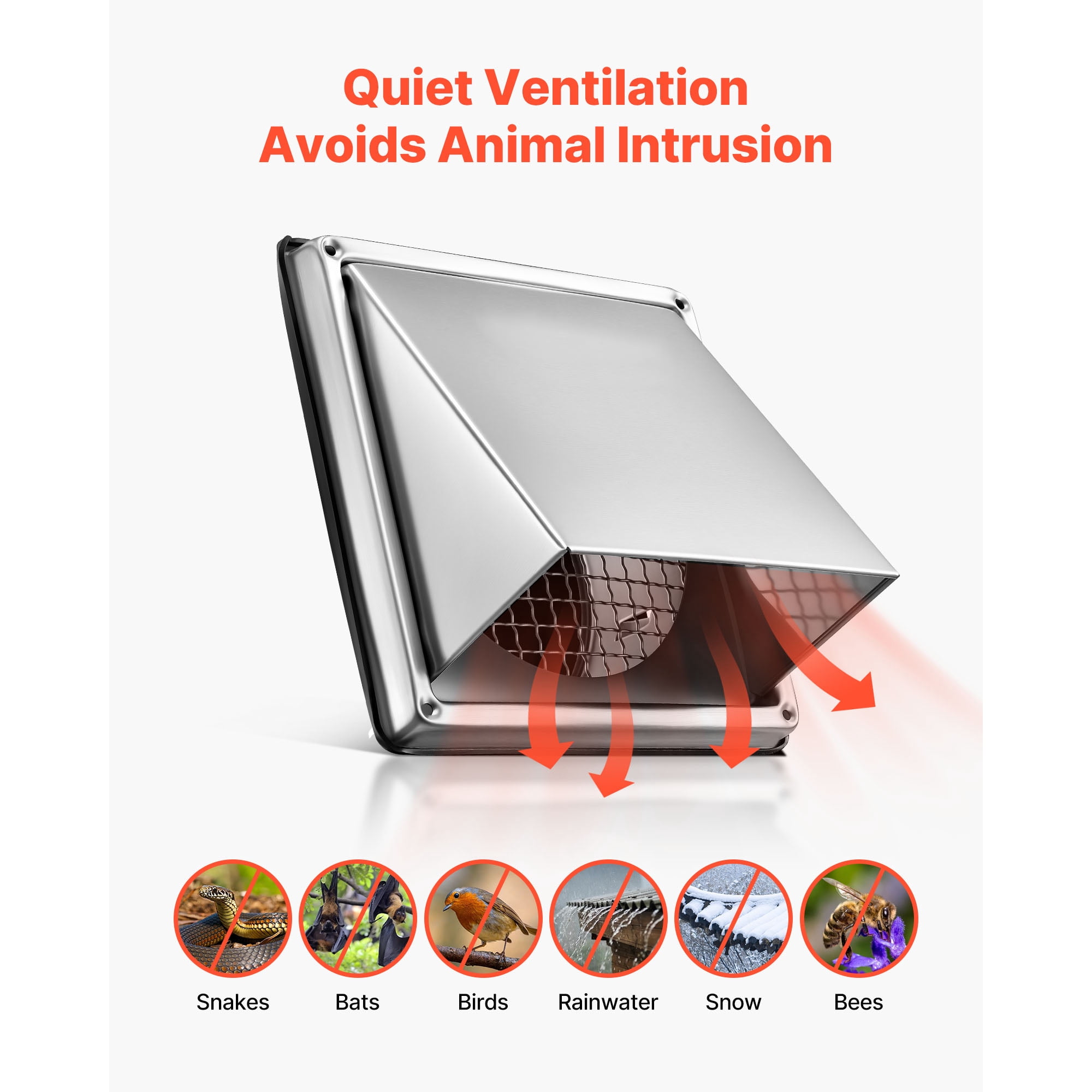 KFFKFF 6-Inch Exterior Wall Vent Cover, Square Air Vent with Stainless Steel Construction and Built-In Protective Screen, Suitable for Home, Bathroom, Garage, Kitchen, and Basement (1 Pack, Silver)