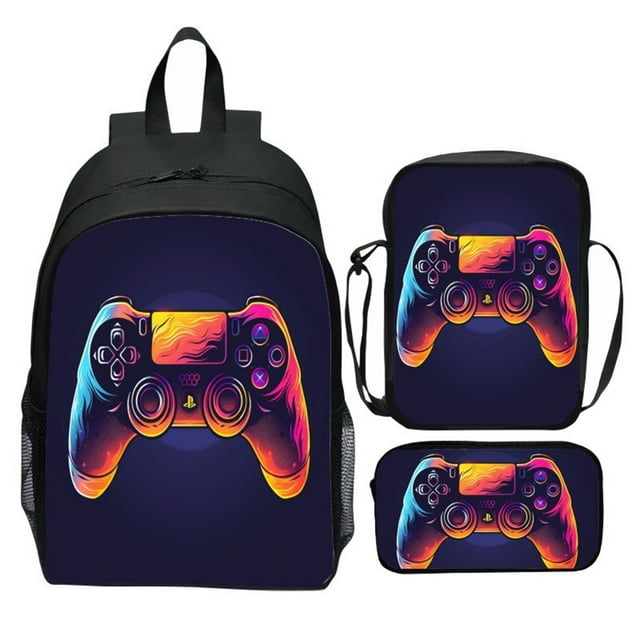 Ediodpoh Gaming Backpack Set Of 3 Printed Controller Sling Bag And Pencil Lightweight Casual Backpack For School Travel And Conventions C