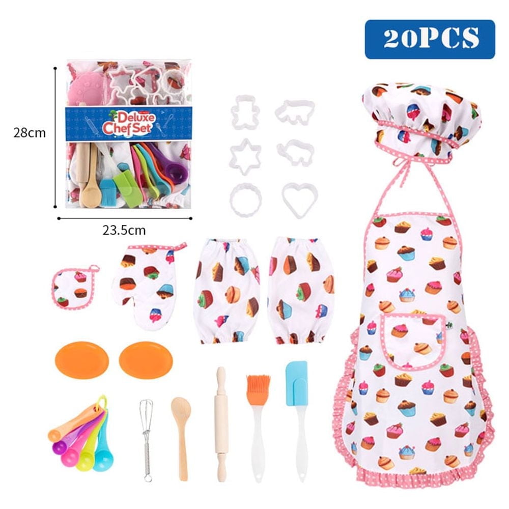 Accessoire Cuisine Enfant 30 Pièces – Ustensiles Inox Et Bois, Toque Et Tablier Réglables, Jeu De Rôle Chef Pour Garçons Et Filles Dès 3 Ans