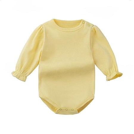 Feminine Ruffle Sleeve Kids Bodysuit Cotton Long Sleeve Kids Girl Onesie Yellow 0-24 Months Size 0-3 Months