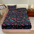 thumbnail image 6 of SEANATIVE Twin Fitted Sheet Set 3 Piece with 1 Fitted Sheet and 2 Pillowcases Mattress Cover Elastic Bed Sheet Set for Valentine's Day Decor, Colorful Star Heart Pattern Black, 6 of 7