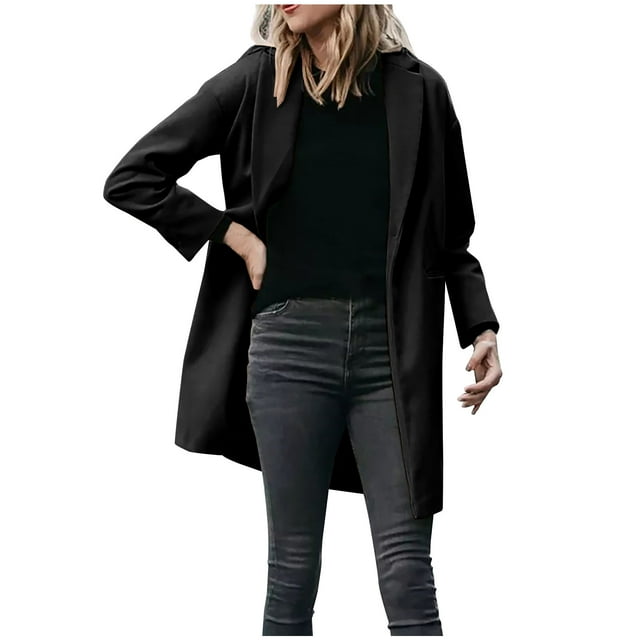 FAIWAD Manteau d'Hiver pour Femme à Revers, Manches Longues, Élégant, Coupe Ajustée, Trench avec Poches