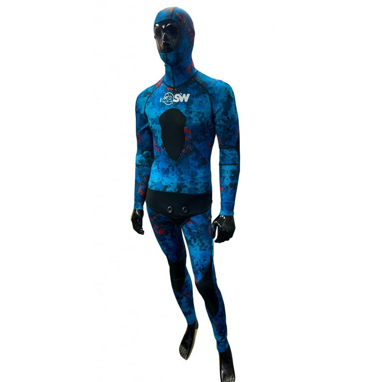 Spearfishing World 1mm Stretch Neoprene 2-piece Wetsuit for Men Blue  Camouflage Hooded Jacket, Loading Pad for Speargun, SCUBA Freediving,  Spearfishing, Snorkeling or Swimmming 