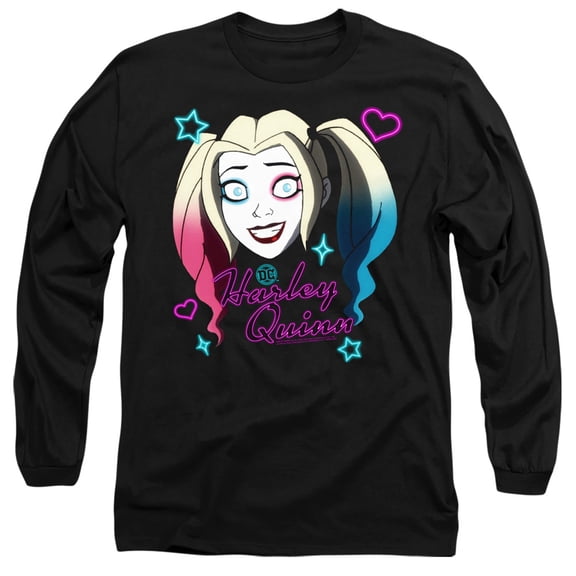 Harley Quinn Animated Series Harley Head Unisex Adult Long-Sleeve T Shirt (2X-Large) Black