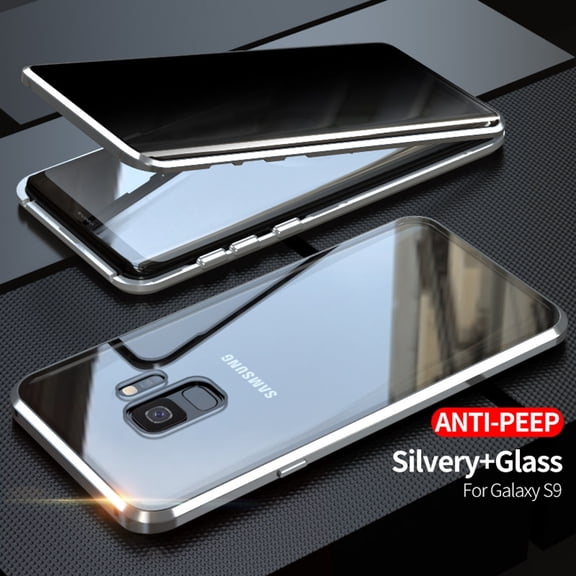 Anti Peep Magnetic Samsung Galaxy S9 Plus Case (Silver) Double Sided Privacy Tempered Glass Screen Protector Shockproof and Scratch Resistant Protection