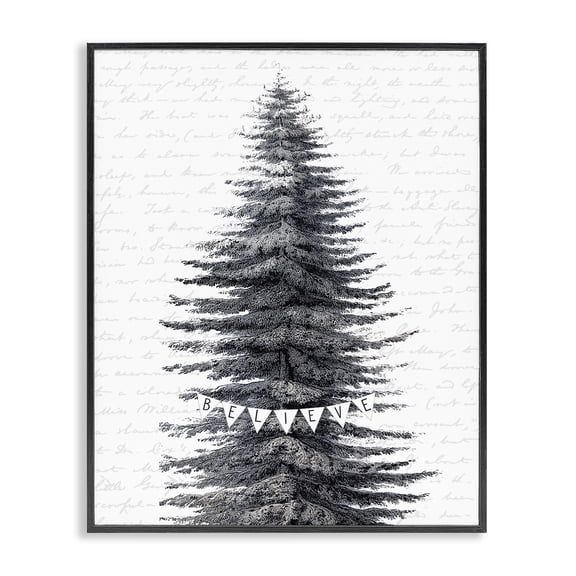 Stupell Industries Snow Dusted Christmas Tree Holiday Painting Black Framed Art Print Wall Art, 24 x 30