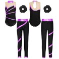thumbnail image 6 of LiiYii Kids Girls Gymnastics Ballet Dance Leotard Metallic Striped Bodysuit with Leggings Figure Purple&Black 10, 6 of 7