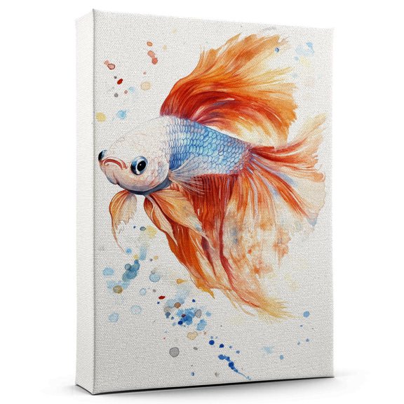 Betta Fish White Halfmoon Canvas Wall Art Animal Decor, Betta Fish White Halfmoon Canvas Prints Wild Animal Artwork for Living Room Bedroom Office 190HD77