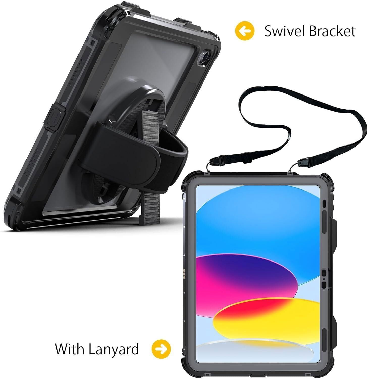 AICase Waterproof Case for iPad(A16) 11th Generation 11 inch 2025 Case with Screen Protector with Pencil Holder & Stand & Shoulder Strap & Handle Full-Body Rugged Cover Black