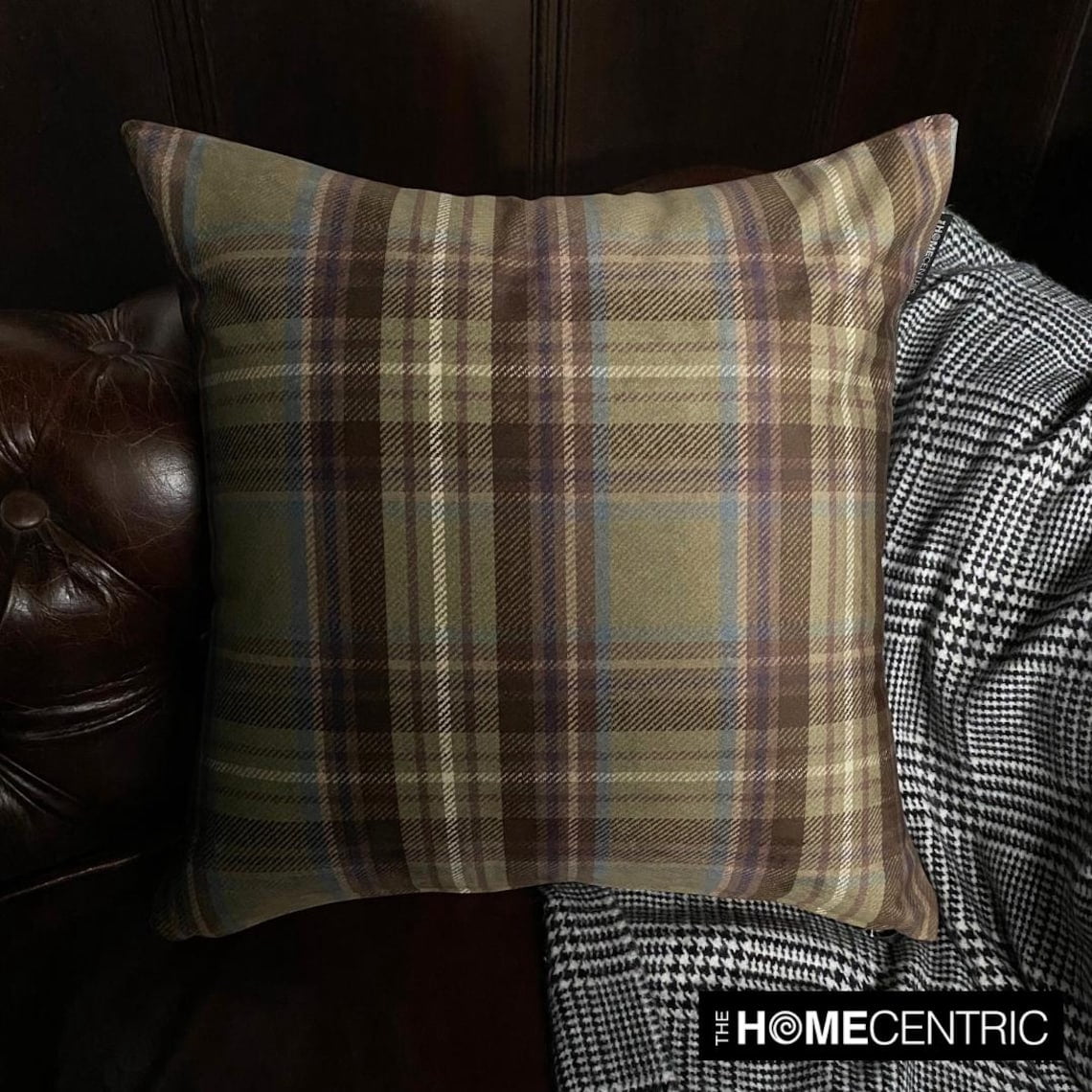 Winter Plaid Throw Pillow cover, 14"x14" Orange Velvet Decorative Pillow Cover, Modern Plaid Farmhouse Buffalo Check Pillow Cover For Sofa Couch, Hotels, living Room, Bed Room - Plaidscape Orange
