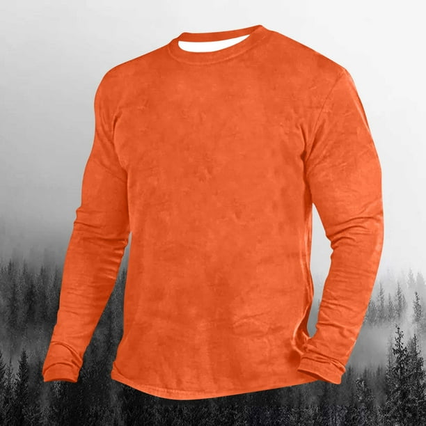 pstuiky Camisas casuales de manga larga para hombre, Camiseta de manga larga para hombre con cuello redondo y color liso. camisetas de hombre l