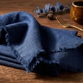thumbnail image 5 of Fringed Linen Napkins Set of 4 | 20x20 Raw Edge Cloth Napkins for Wedding Decor, Rustic Tablescape & Coastal Dining | Stonewashed Softness (Navy), 5 of 7