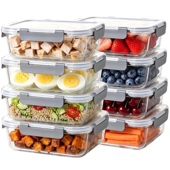 8 Pack 36 oz Glass Meal Prep Containers, Glass Storage Containers with Lids - Dishwasher, Microwave, Oven and Freezer Safe for Kitchen Organization & Food Storage
