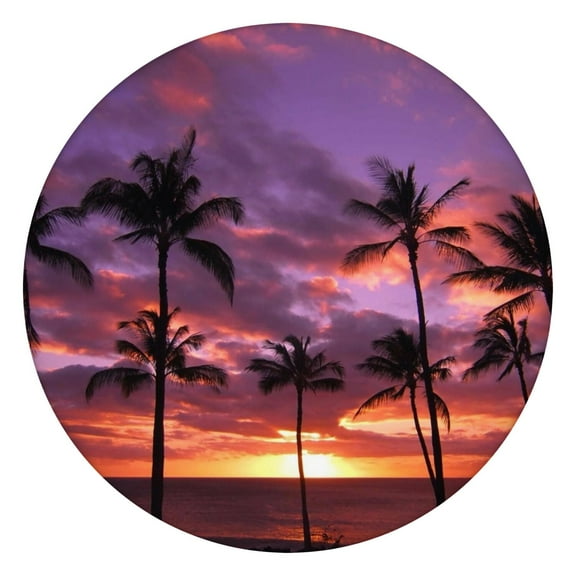 Elastic Edge Round Tablecloth - Tropical Palm Tree Sunset, Waterproof, Wrinkle-Free - Perfect Fit for 48" Outdoor Tables