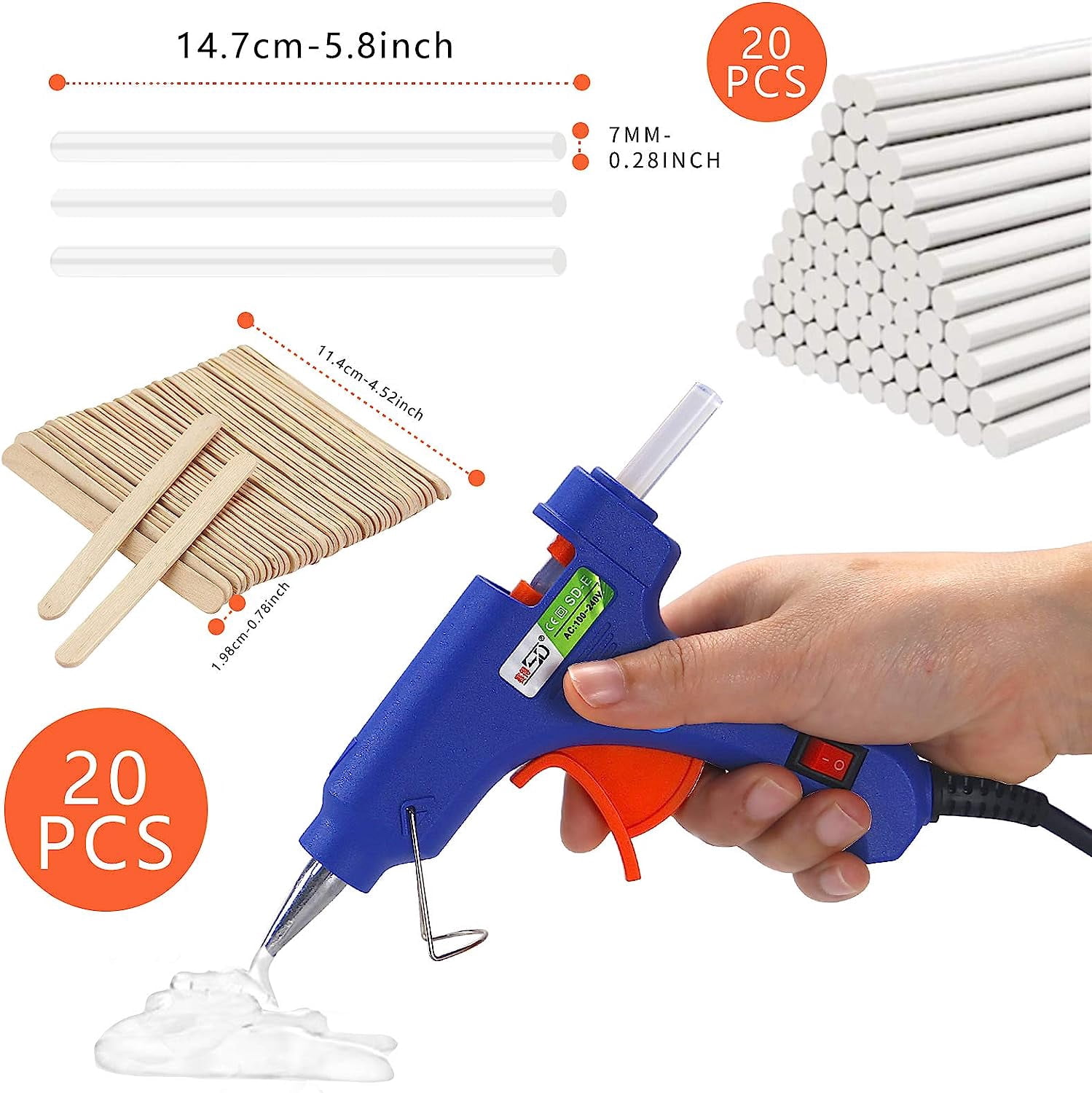 Glue Gun and Sticks Set, Hot Melt Glue Gun Mini for Crafts with 20 Pcs Glue Sticks and 20 Wood Craft Sticks,Hot Mini Glue Guns with Hardshell Carrying Case for School DIY Arts, Craft