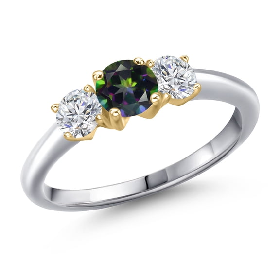Gem Stone King 10K Two Tone Gold Green Mystic Topaz and Lab Grown Diamond Engagement Ring for Women | 1.09 Cttw | Round 5MM | Gemstone November Birthstone | Size 9