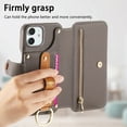 thumbnail image 2 of ELEHOLD Case for iPhone 12 Pro Max, RFID Blocking Zipper Leather Wallet Stand Case with Card Slot & Wrist Strap & Ring Holder,Gray, 2 of 10