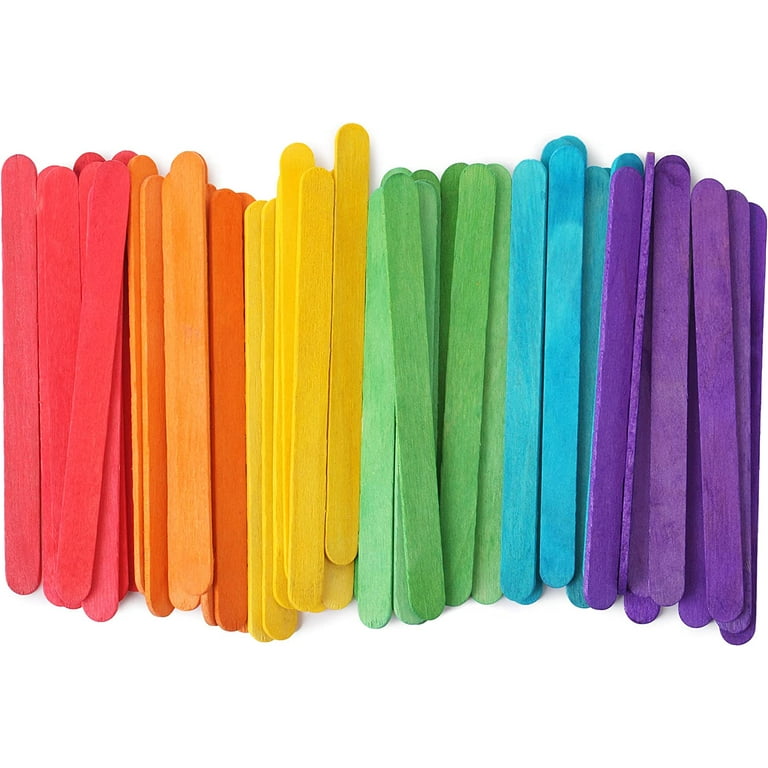 Wooden Craft Popsicle Sticks, Assorted Color, 6-Inch, 50-Piece