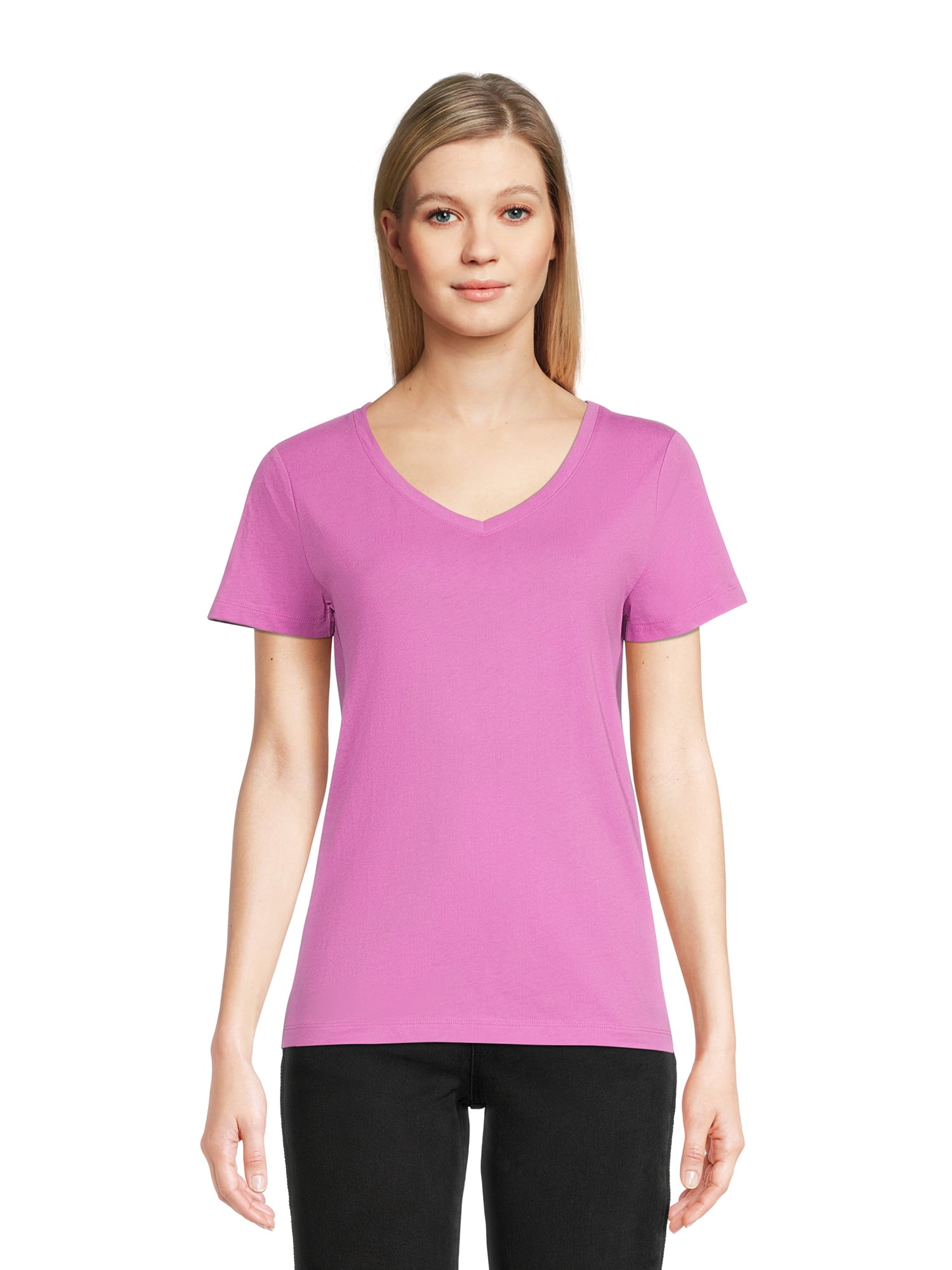 Time and Tru Women's Cotton V-Neck T-Shirt
