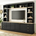 thumbnail image 2 of 102.3"W Farmhouse 4-Piece Entertainment Center Wall Unit with Bookshelves, Modern Large TV Stand with 6 Drawers for TVs Up to 75", Rustic Media Console with Adjustable Shelves for Living Room, Black, 2 of 7