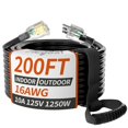 thumbnail image 1 of Enchufes de cable de extensión, calibre 16, 3, 60 m, para exteriores, negros, impermeables, 1 of 7