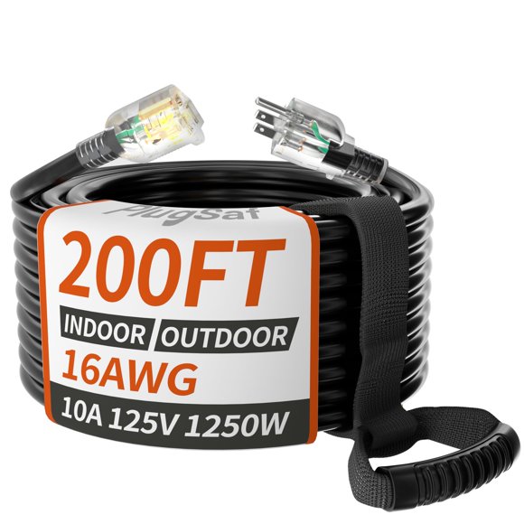 Enchufes de cable de extensión, calibre 16, 3, 60 m, para exteriores, negros, impermeables