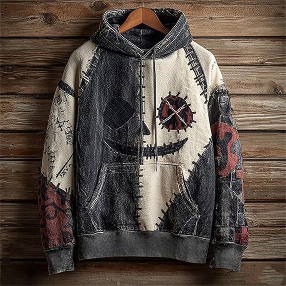 CONZONE Halloween Men's Hoodies Long Sleeve Hallowmas Pullover Hoodie for Men Novelty Pumpkin Face Graphic Hooded Sweatshirts With Pocket