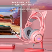Gaming Headset with Cat Ears, Pink Headset with Surround Sound, RGB Backlight & Microphone, 3.5mm Cat Headphones with Mic for PS4, Xbox, PC, Mobile Phone