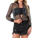 thumbnail image 1 of CHAQUETA BOMBER INSPIRADORA PARA MUJERES, MALLA TRANSPARENTE, BRILLANTE Y LARGA CON MANGAS, CIERRE EN LA PARTE DELANTERA, NEGRO Y PLATA, 1 of 5