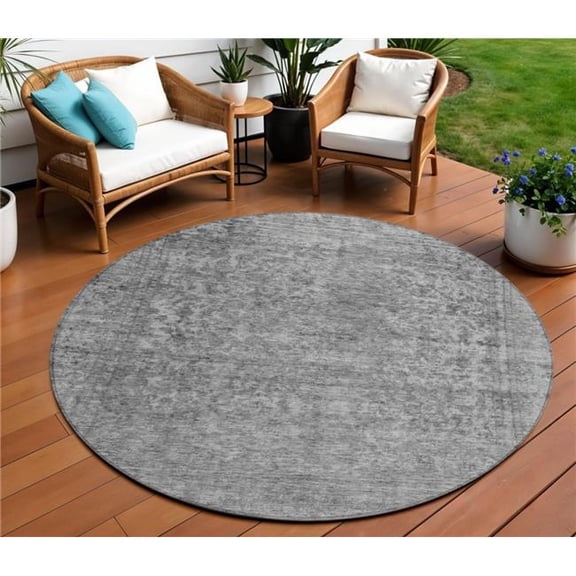 HomeRoots 616012 8 ft. Gray & Beige Round Abstract Washable Indoor & Outdoor Area Rug
